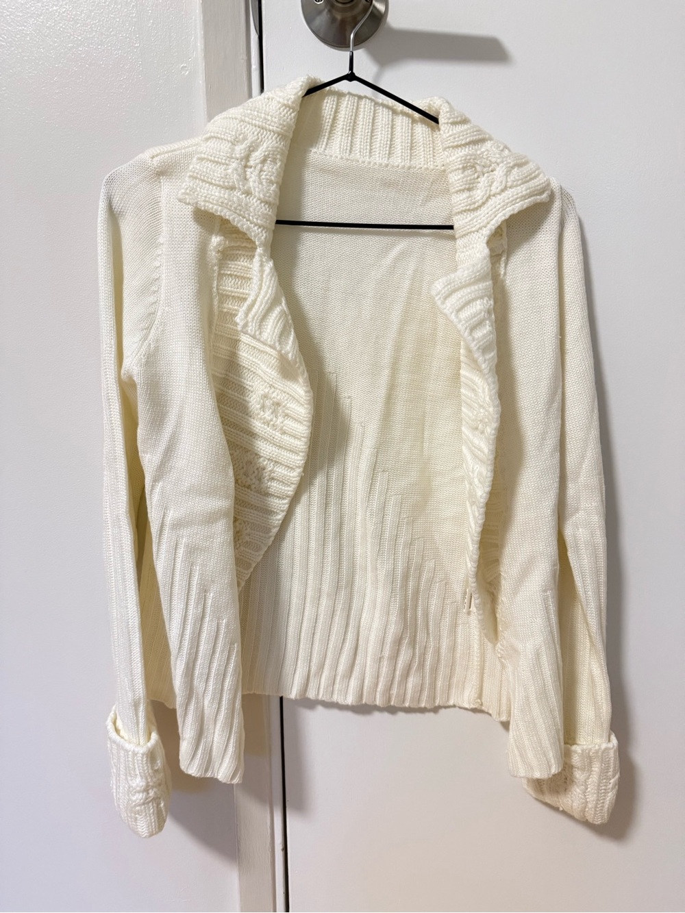 Cream Open-Front Knit Cardigan Sweater - Women's